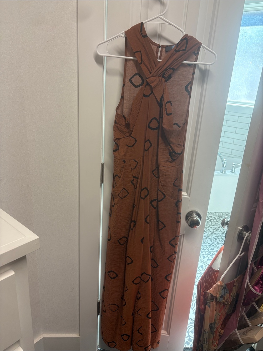 Sleeveless Twisted Neck Rust Brown romper